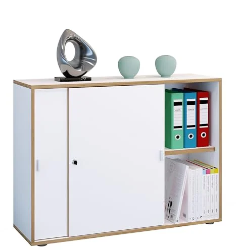 VCM Büroschrank mit 2 Fächern, moderner Aktenschrank mit Schiebetüren, Maße ca. H. 74 x B. 100 x T. 37 cm– Salia 2-Fach