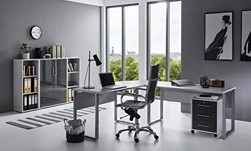 moebel-dich-auf Büromöbel-Set TABOR PRO 2 - Büro Komplettset mit Schreibtisch & Stauraum modern lichtgrau anthrazit Hochglanz