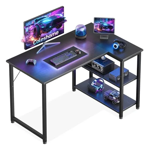 Gaming Tisch, 100x70cm Eckschreibtisch mit umkehrbarem Ablagefach
