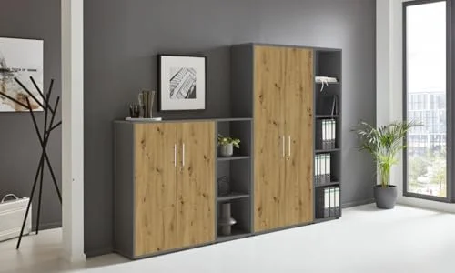 Aktenschrank in Anthrazit Artisan Eiche Office Edition abschließbar als Einzelschrank oder Schrankwand Verschiedene Ausführungen (Set4)
